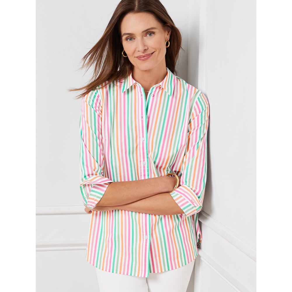 Talbots Multicolor Pastel Rainbow Stripe Button-Up Shirt Size M Pride Month